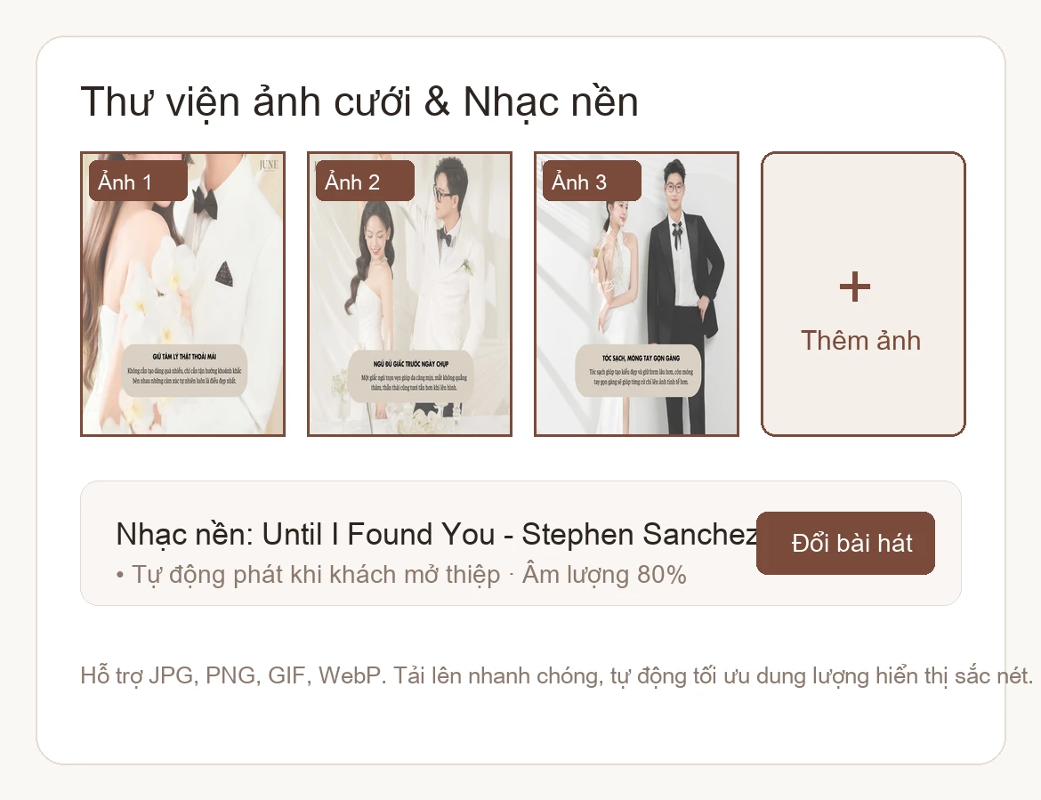 Tùy chỉnh album ảnh cưới và âm nhạc nền