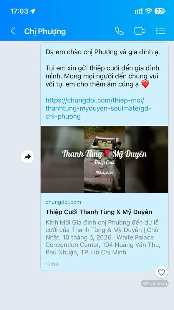 Gửi thiệp cưới online qua Zalo và Messenger