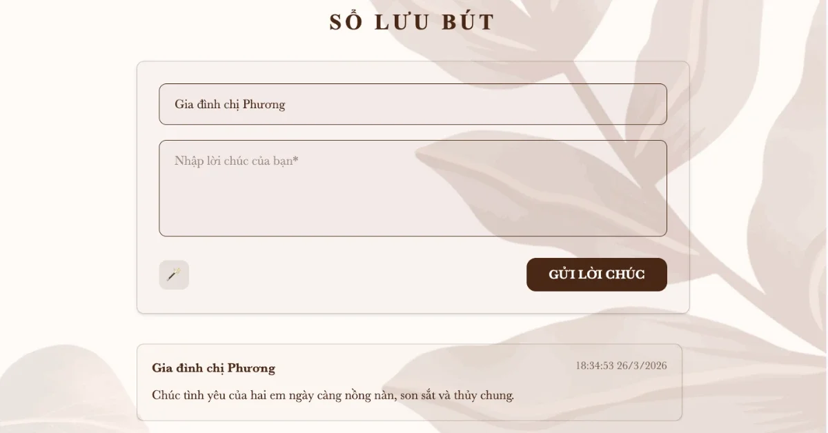 Sổ lưu bút lời chúc trên thiệp cưới